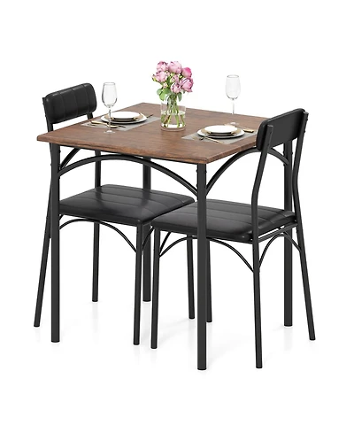 Slickblue 3 Piece Dining Set Square Table with 2 Chairs Compact Design