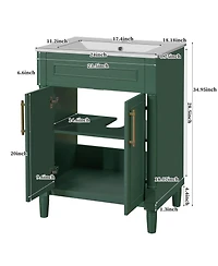 Busdays 24 Inch Bathroom Vanity with Integrated Ceramic Sink 2 Door Cabinet Single Sink Vanity for Small and Medium Bathroom Storage