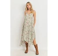 Hello Miz Maternity Floral V-Neck Spaghetti Strap Midi Dress with Pockets