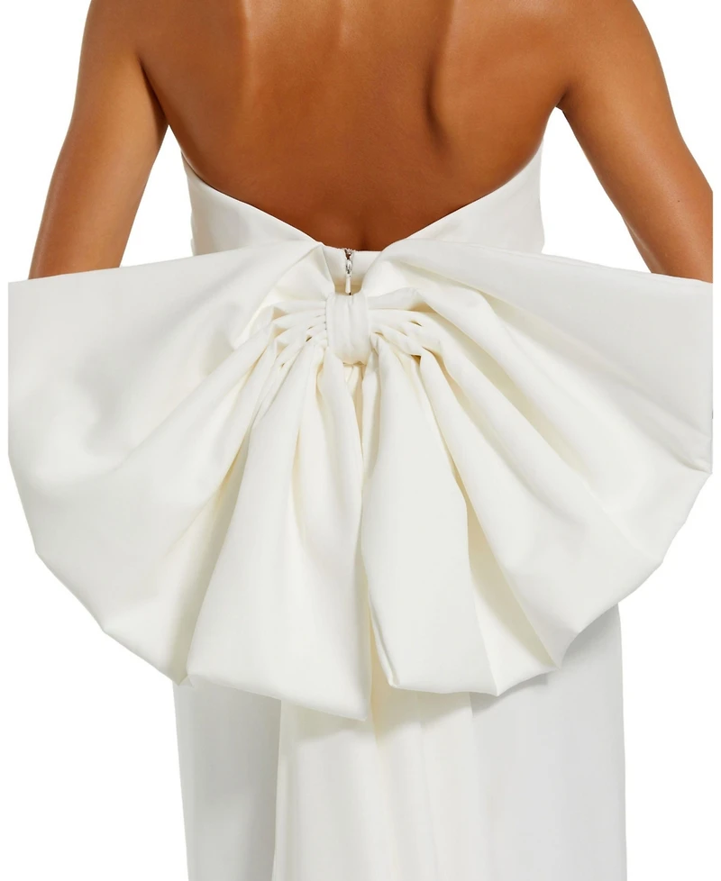 Mac Duggal Women's Strapless Satin Column Ankle Dress With Bow Detail