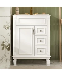 Sillysis 24 Inch French Freestanding Bathroom Vanity with Ceramic Sink, 2 Drawers and Adjustable Shelf for Small Spaces