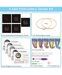 Gnuadz 5Sets Embroidery Kit Beginners Cross Stitch Hoops Threads