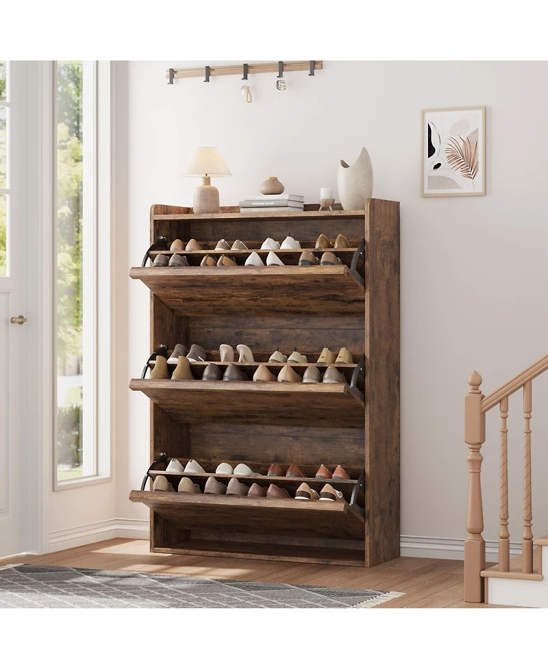 Homfan Shoe Cabinet with Flip Drawers, Hidden Shoe Storage Organizer for Entryway