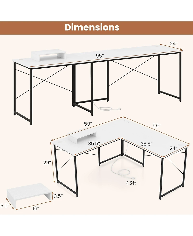 Slickblue 95 Inch L-Shaped Computer Desk with Monitor Stand Reversible