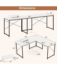 Slickblue 95 Inch L-Shaped Computer Desk with Monitor Stand Reversible