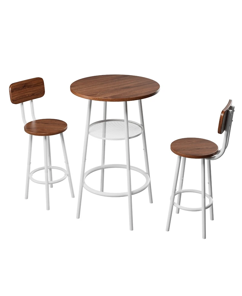 flynama 3-Piece 36" Counter-Height Bar Table Set with 2 Stools, Storage Shelf for Small Kitchen and Balcony