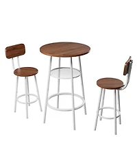 flynama 3-Piece 36" Counter-Height Bar Table Set with 2 Stools, Storage Shelf for Small Kitchen and Balcony