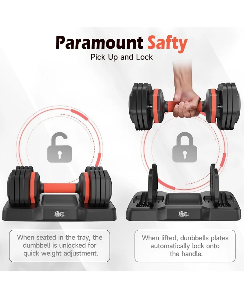 Fed Fitness 15LB to 55LB Adjustable Dumbbell Set Pair 5-Level Weights Anti-Slip Handle Full Body Workout Equipment