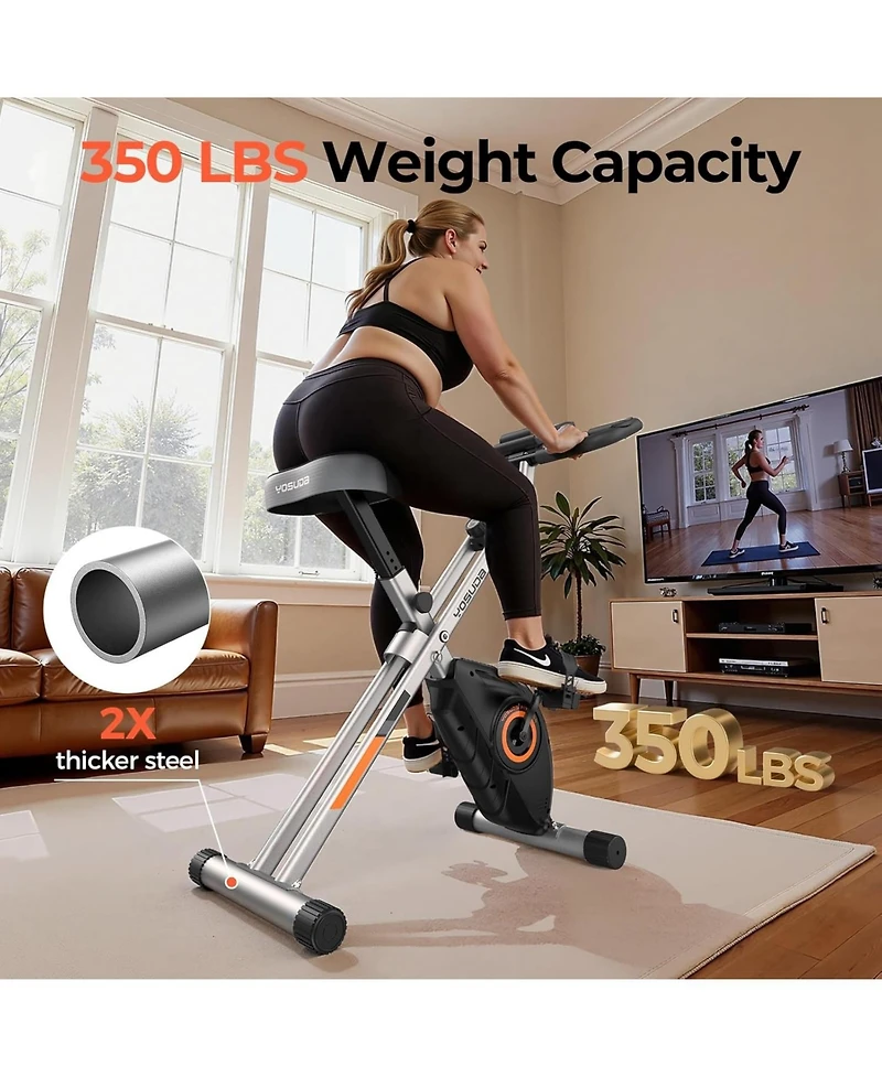 Fed Fitness Folding Indoor Cycling Bike, Quiet Compact Workout Bike with Large Seat and Lcd Monitor