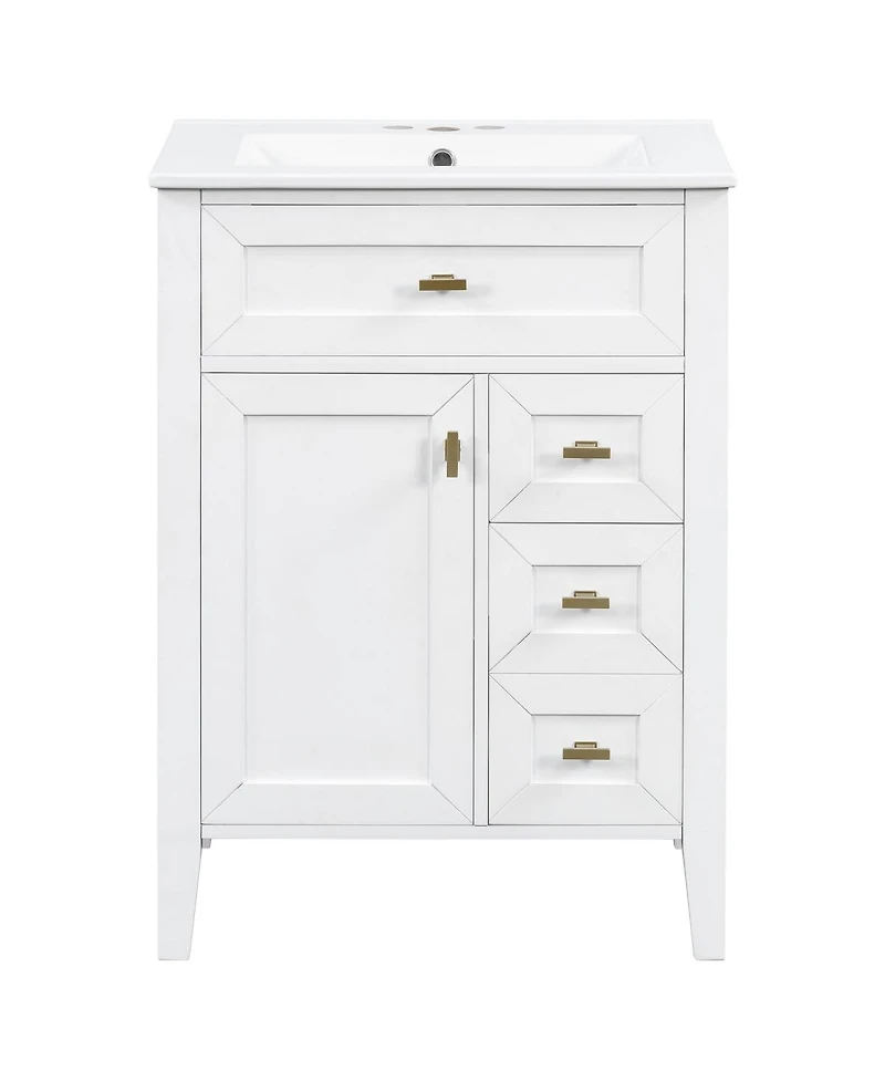 Sillysis 24 Inch Modern Black Bathroom Vanity with Ceramic Sink, Ample Drawer Storage, Solid Wood Frame for Small Spaces