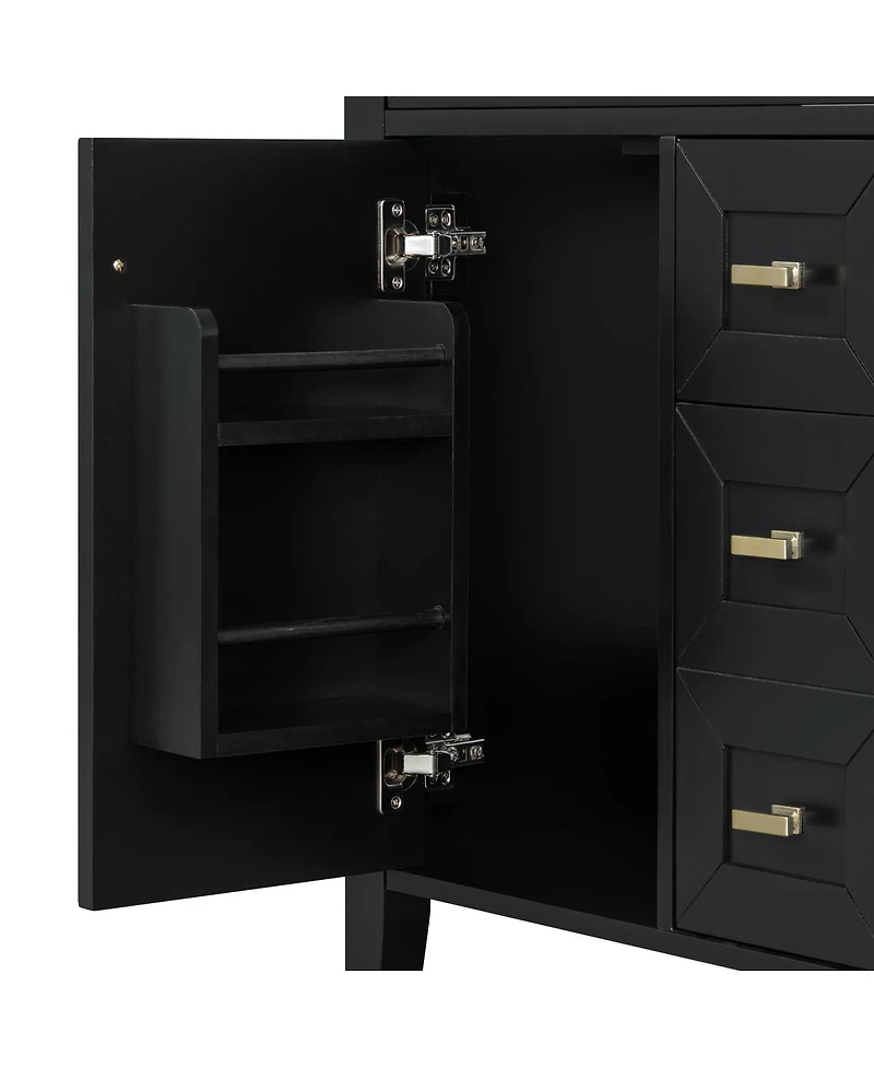 Sillysis 24 Inch Modern Black Bathroom Vanity with Ceramic Sink, Ample Drawer Storage, Solid Wood Frame for Small Spaces