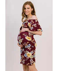 Hello Miz Maternity Floral Off-the-Shoulder Ruffle Bodycon Dress