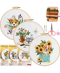 Gnuadz 3 Sets Embroidery Kit Beginners Dog Flower Pattern Hand Adults Instruction Video