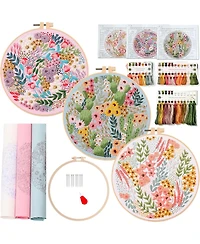 Gnuadz 3 Flower Flower Embroidery Kit Beginners Hoop Diy Craft