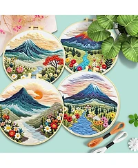 Gnuadz 4 Set Embroidery Kit Beginners Cross Stitch Cloth Hoops Threads Landscape
