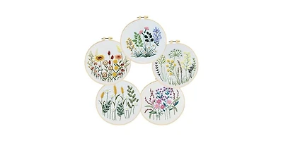Gnuadz 5 Sets Floral Embroidery Kit Beginners Pattern Instruction Video