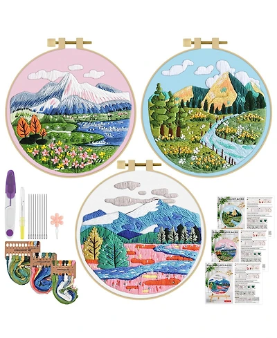 Gnuadz 3 Sets Embroidery Kit Landscapes Cloth Hoops Threads Craft Lover Hand