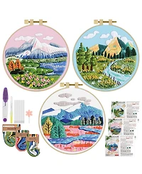 Gnuadz 3 Sets Embroidery Kit Landscapes Cloth Hoops Threads Craft Lover Hand