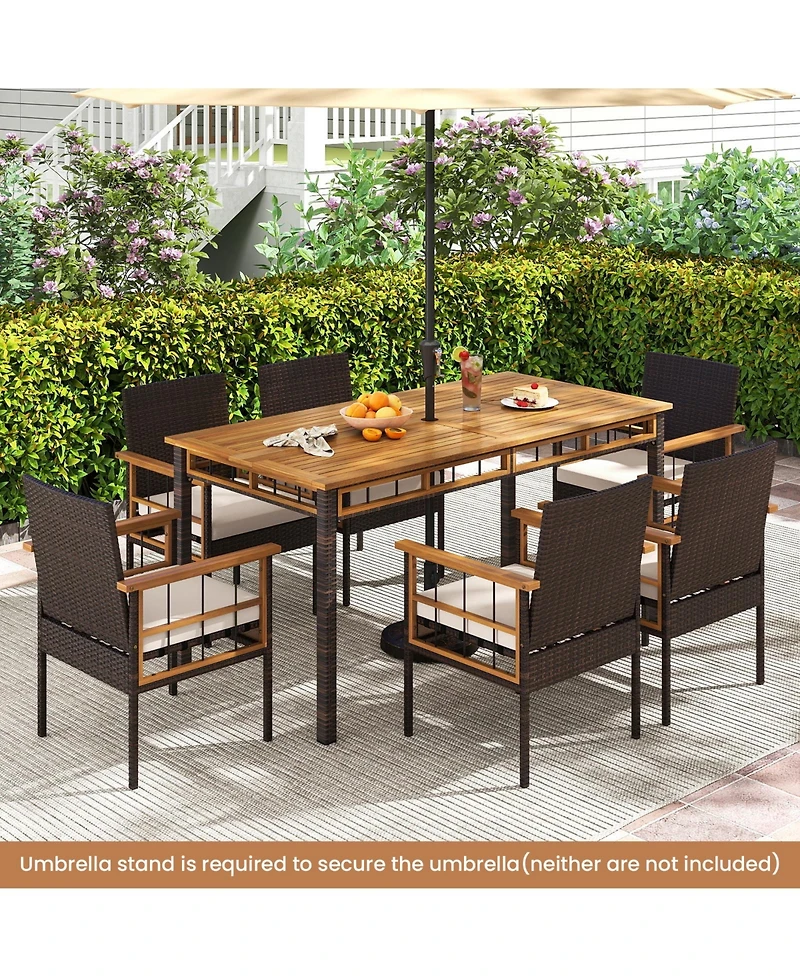 Sugift 7-Piece Pe Wicker and Acacia Wood Patio Dining Set