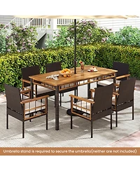 Sugift 7-Piece Pe Wicker and Acacia Wood Patio Dining Set