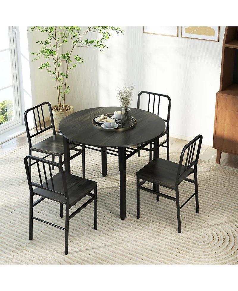 Slickblue Modern 5 Piece Round Dining Table Set with Storage Shelf