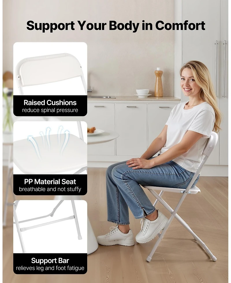 Gouun Plastic Folding Chairs Pack of 4 with Metal Frame, 350 lb Capacity Each