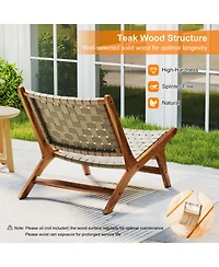 Sugift Mid-Century Teak Wood Accent Chair with Nylon Webbing Seat