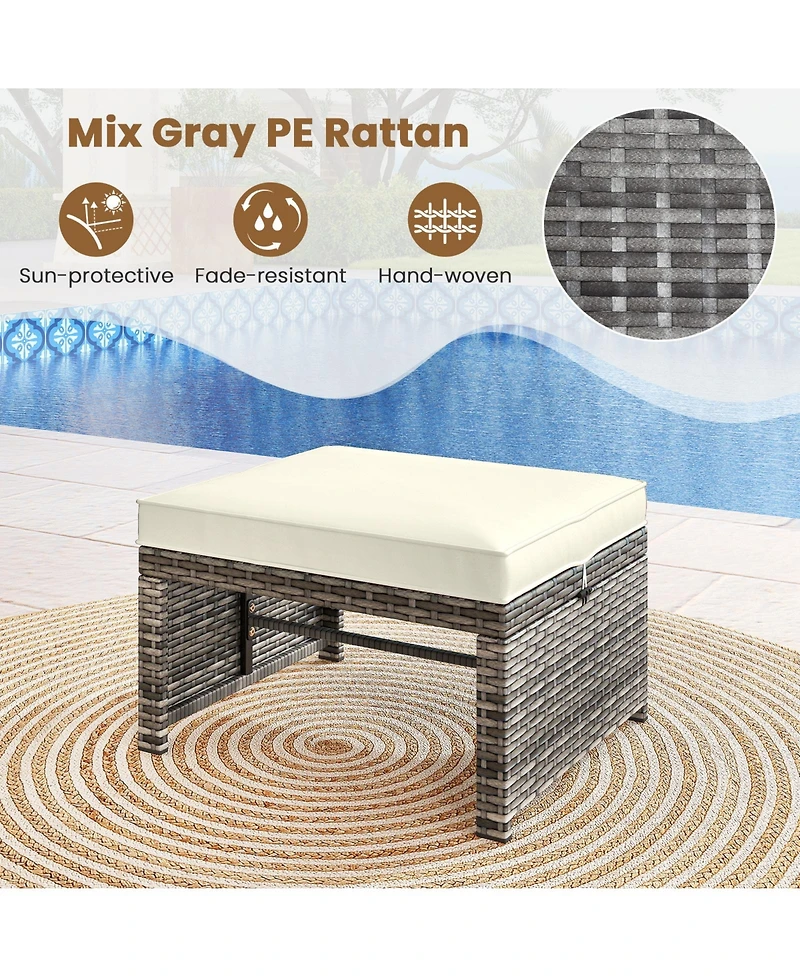Gouun Wicker Outdoor Ottoman Set of 2 with Hidden Storage