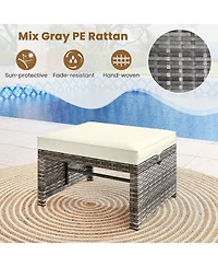 Gouun Wicker Outdoor Ottoman Set of 2 with Hidden Storage