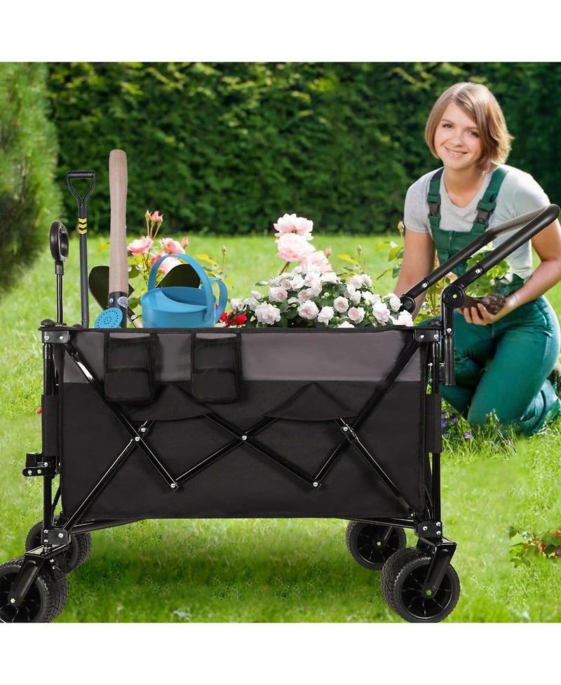 Mondawe Multi-Functional Folding Storage Wagon Utility Carts w/ 360degree(s) All-Terrain Wheels, Adjustable Handle, Large Capacity