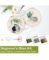 Gnuadz 3 Pack Embroidery Kit Beginners Cat Pattern Cross Stitch Hoops Threads Needles