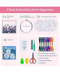 Gnuadz 3-pack Embroidery Kit Beginners Adults Learn Stitches Diy Patterns Hoop Threads Tools Instructions Tutorials