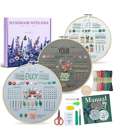 Gnuadz Embroidery Kit Beginners 4k Video Tutorials 33 Stitches Guide Magnetic Minder Diy Gift