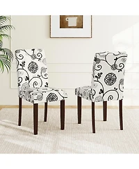 Slickblue Wooden Dining Chair Set of 2 with Button Tufted Fabric Upholstery and High Curved Backrest