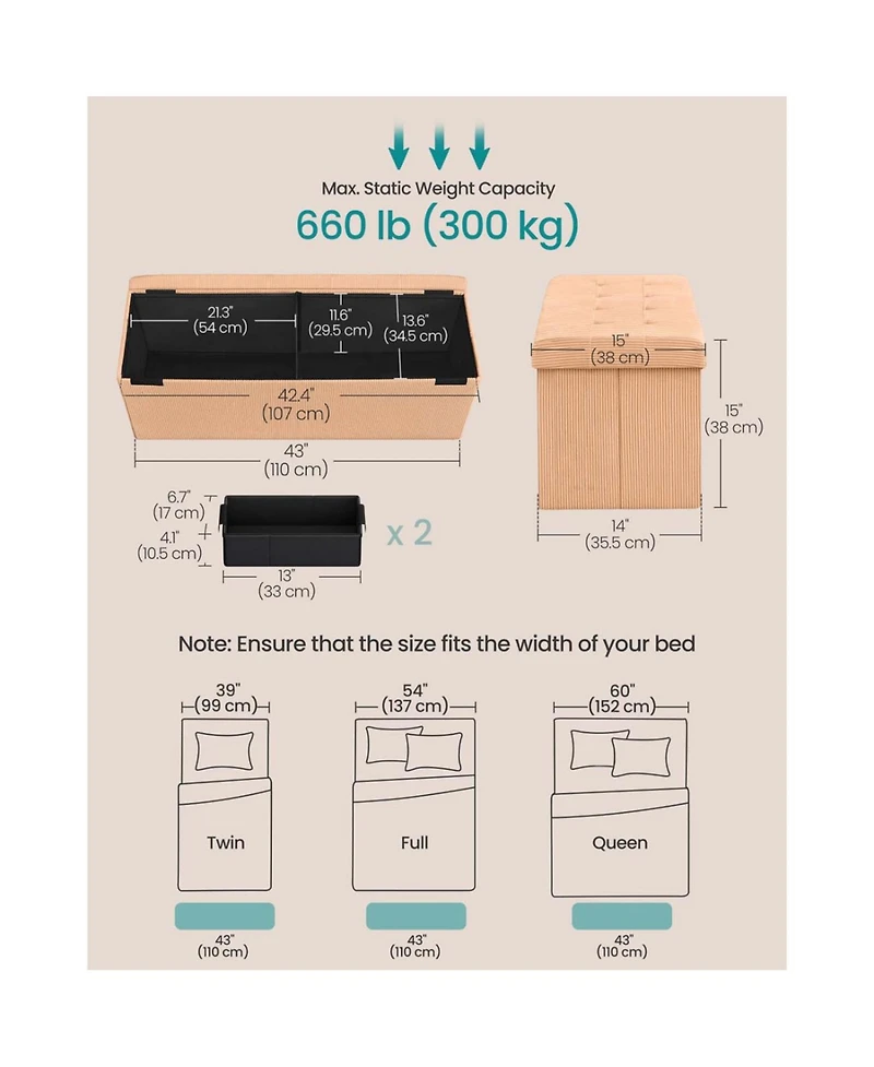 Slickblue Upholstered Foldable Storage Bench Ottoman with Built-In Footrest