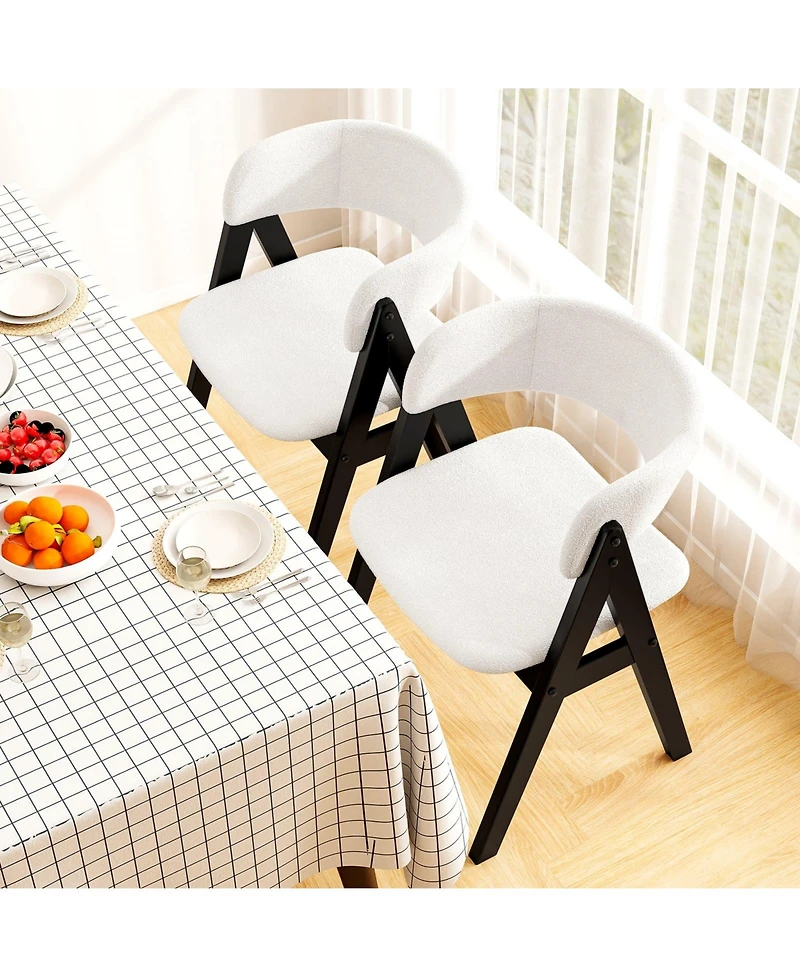 Slickblue Set of 2 Wooden Dining Chairs with Sherpa Upholstery, Mid Century Modern Kitchen