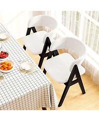 Slickblue Set of 2 Wooden Dining Chairs with Sherpa Upholstery, Mid Century Modern Kitchen