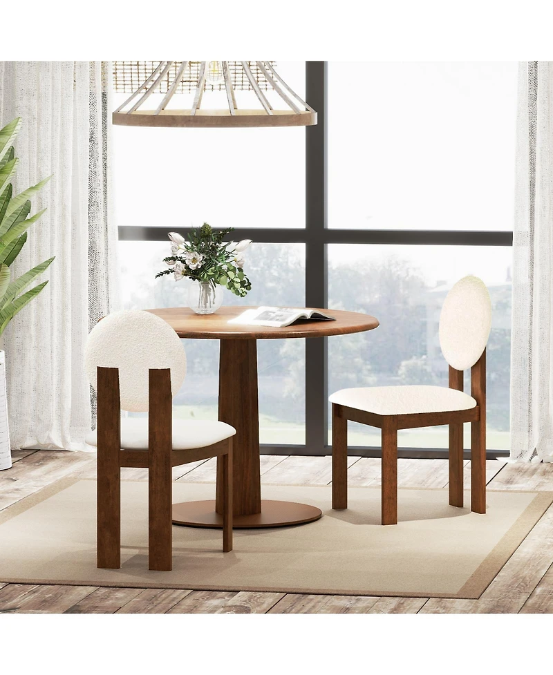 Slickblue Set of 2 Sherpa Upholstered Dining Chairs with Wooden Legs for Home and Restaurant Use