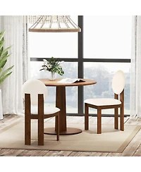 Slickblue Set of 2 Sherpa Upholstered Dining Chairs with Wooden Legs for Home and Restaurant Use
