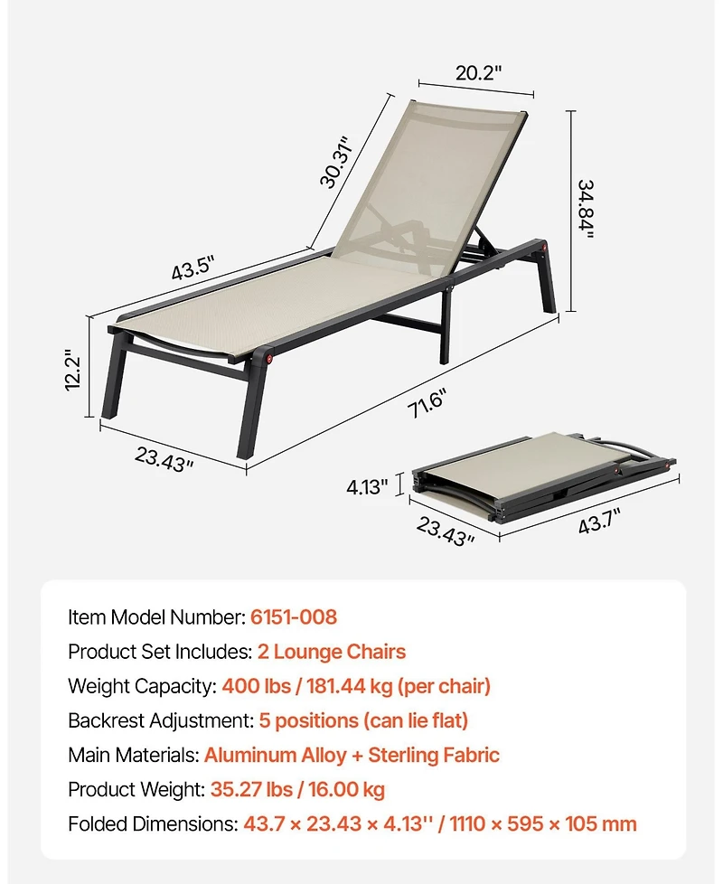 Gouun Chaise Lounge Set of 2 for Pool and Patio