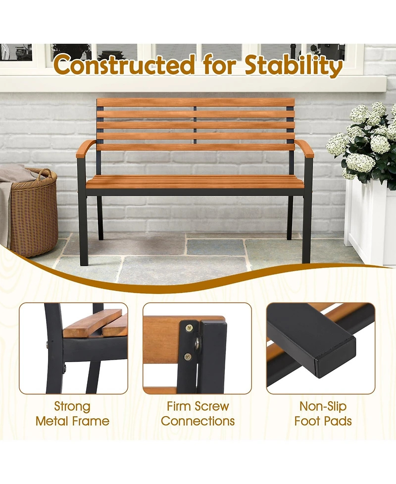 Gouun 47-Inch Outdoor Bench Acacia Wood Patio Loveseat with Backrest Armrests