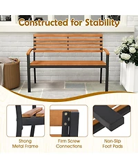 Gouun 47-Inch Outdoor Bench Acacia Wood Patio Loveseat with Backrest Armrests