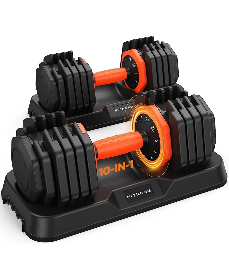 Fed Fitness 25LB Pro Advanced Adjustable Dumbbell Set Pair 10-Level Weights Double Adjustment Gears Flexible Quick Adjust Home Gym Fitness Equipment