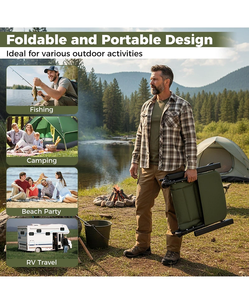 Gouun Oversized Foldable Fishing Chair for Adults with Padded Armrests, Cup Holder and Carry Bag