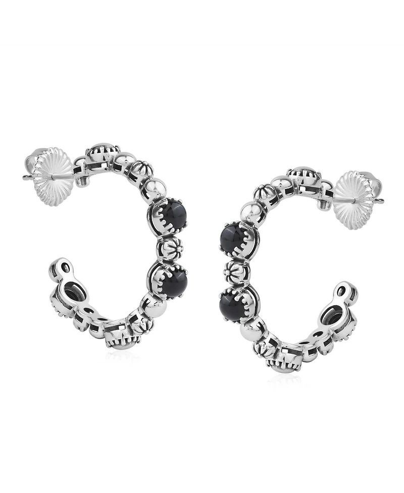American West Jewelry Sterling Silver Agate 1 Inch Concha Hoop Earrings