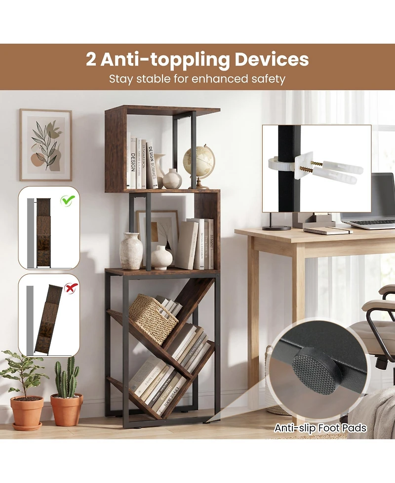 Gymax 2 Piece 6-Tier Bookshelf Industrial S-Shaped Geometric Bookcase with Display Shelves