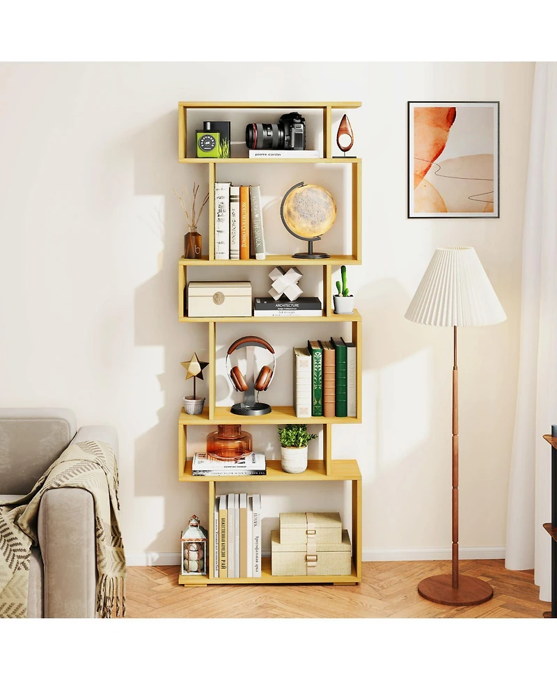 Gymax 2- Piece 6-Tier Bookshelf with 2 Anti-Tipping Kits Wooden Display Shelf for Home Office