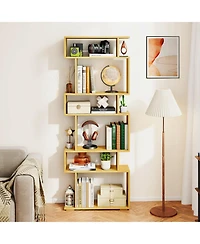 Gymax 2- Piece 6-Tier Bookshelf with 2 Anti-Tipping Kits Wooden Display Shelf for Home Office