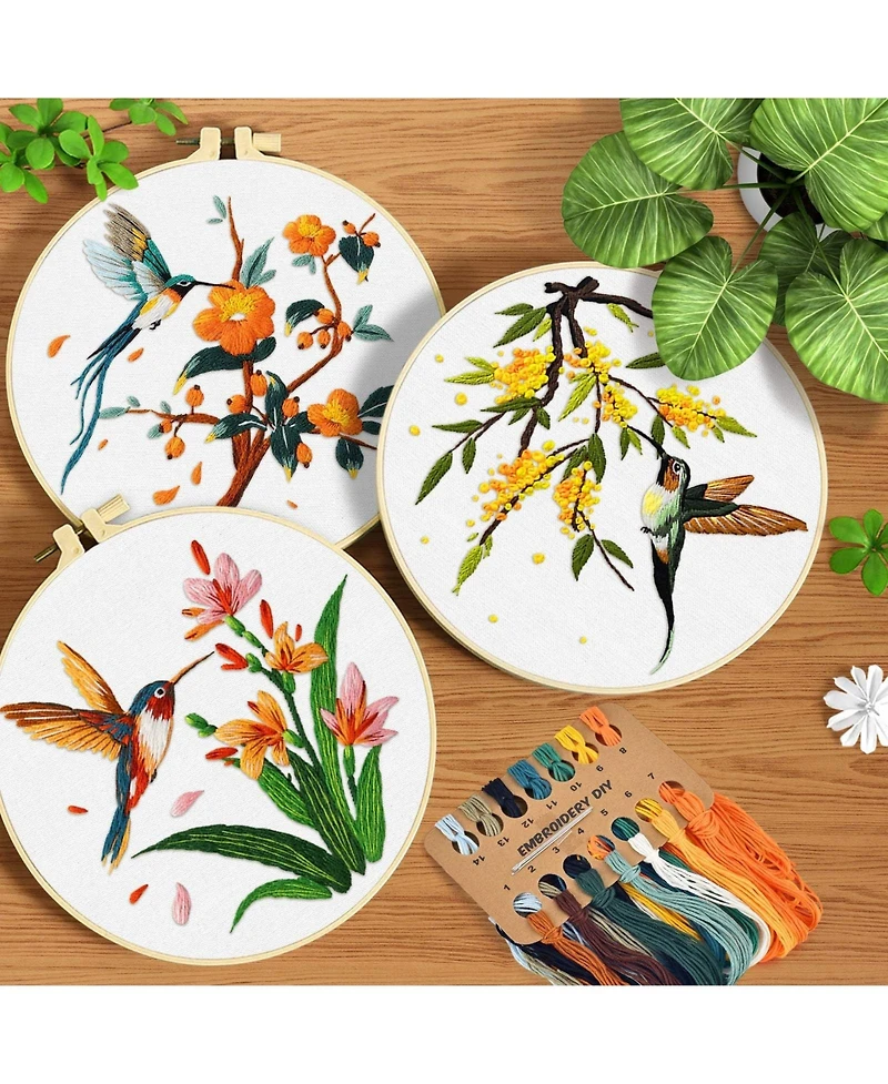 Gnuadz 3 Sets Hummingbird Embroidery Kit Cross Stitch Set