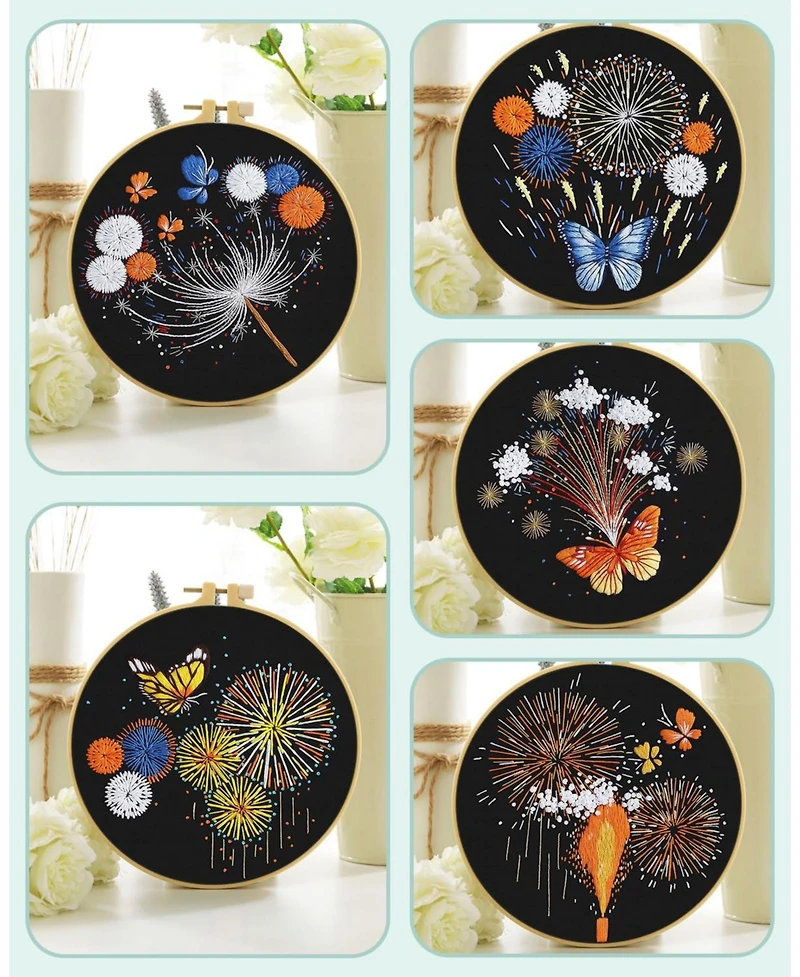 Gnuadz 5 Sets Embroidery Kit Fireworks Butterfly Beginners Set
